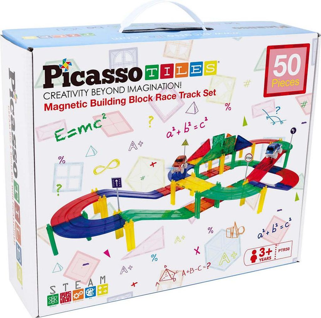 PicassoTiles 50pc Magnetic Race Track Building Blocks, Produktbild 