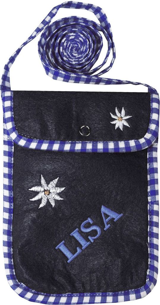 Trendige Filz Trachtentasche Handytasche für Groß und Klein - mit Wunschstickerei, Farbe:Schwarz/Blau