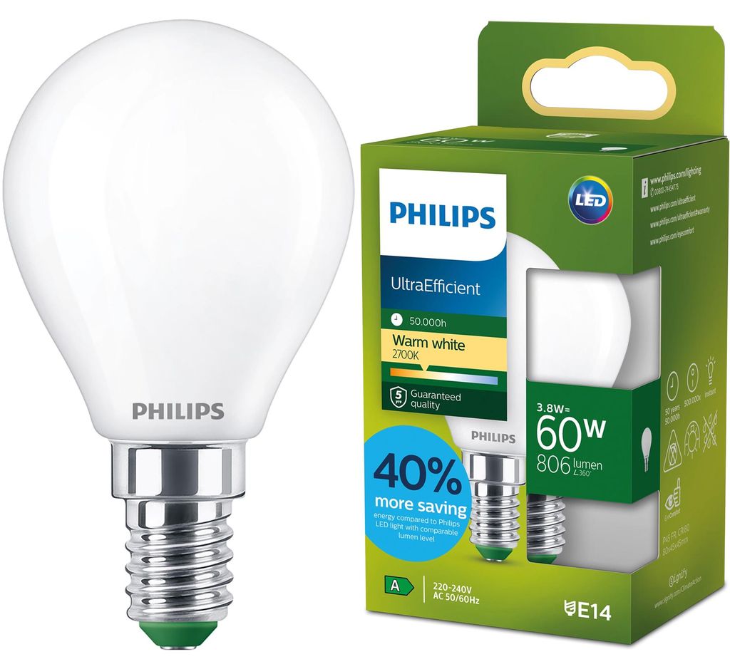 Philips Matowa żarówka LED Filament 60 W P45 E14, 3,8 W, 60 Zdjęcie produktu 