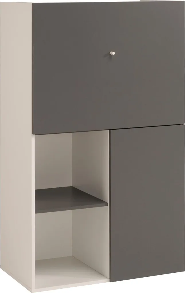 Armoire de rangement 2 portes Flip - Meuble bicolore gris blanc robuste