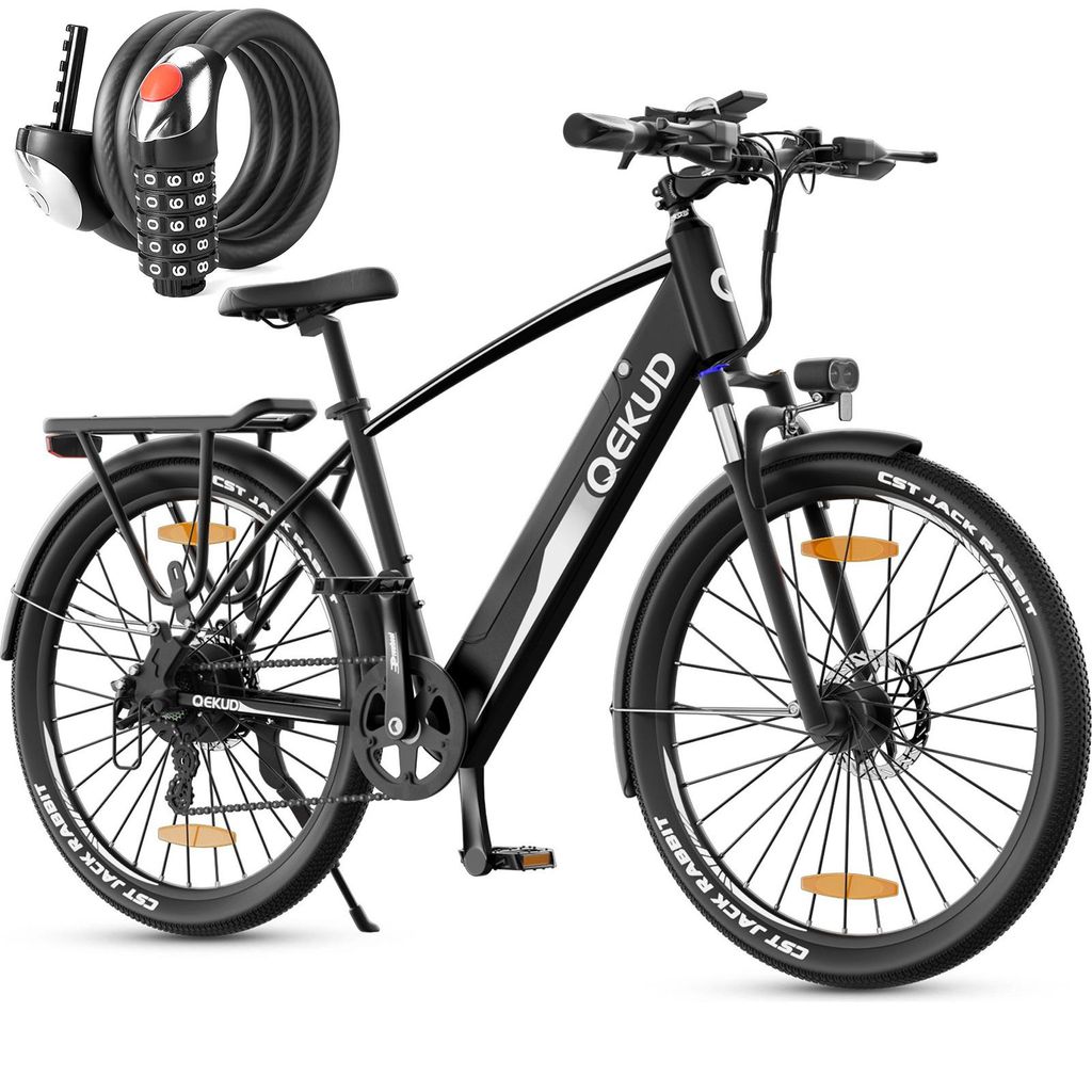 27.5'' E-Bike, Elektrofahrrad Trekkingrad e-City Fahrrad Qekud mit 36V Lithium Batterie, 250W Motor, EU-konformes Schwarz