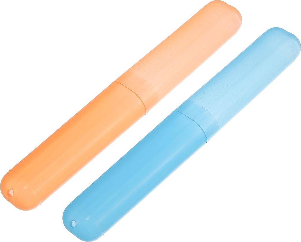 2er-Packung, Reiseetui für Zahnbürsten, Kunststoff, leichtes Reiseetui für Zahnbürsten, für Geschäftsreisen, blau-orange, 19 x 2,7 cm
