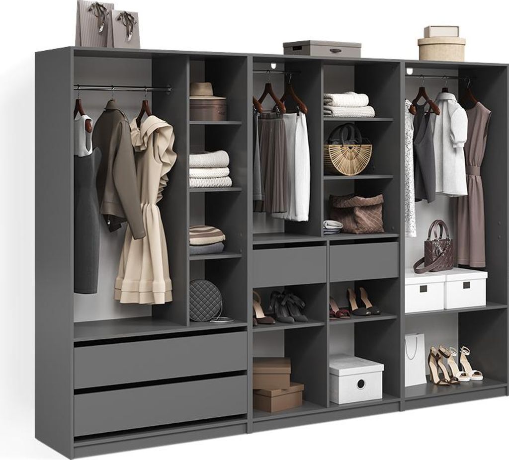 Armoire à vêtements Livinity Trento Anthracite Lot de 3, Image du produit 