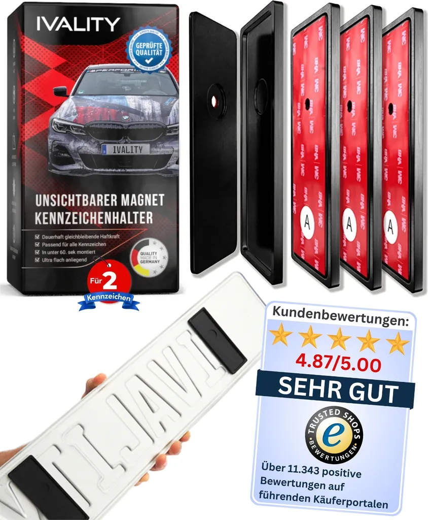 IVALITY Support Magnétique Plaque Immatriculation Aluminium Sans Cadre