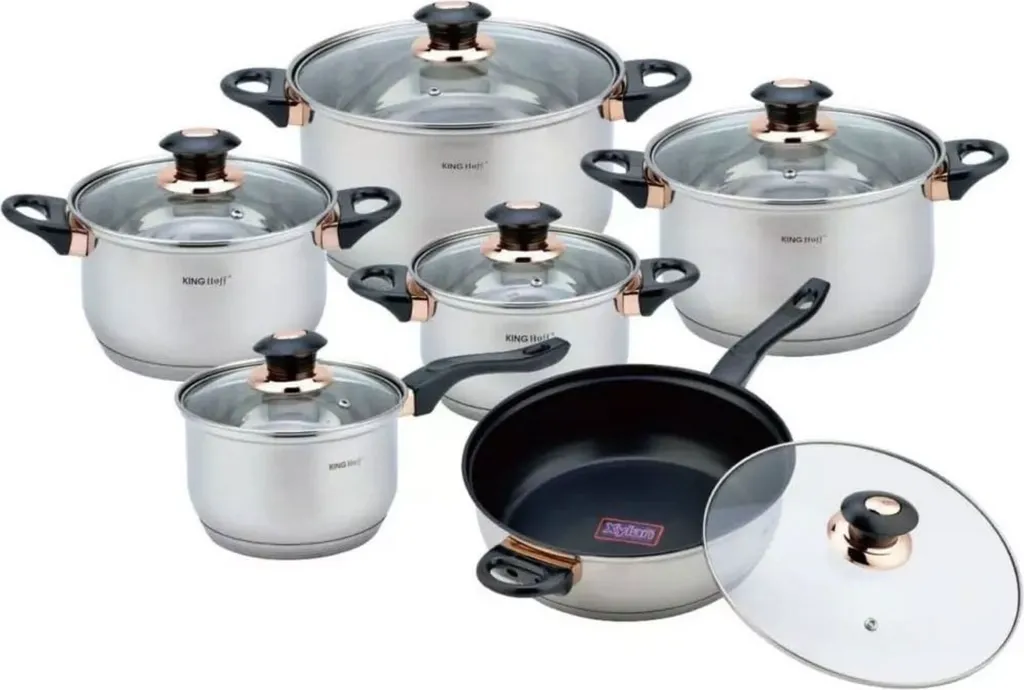Set Pentole 12 Pz Kinghoff KH1767 Fondo Induzione Acciaio Inox Rose Gold