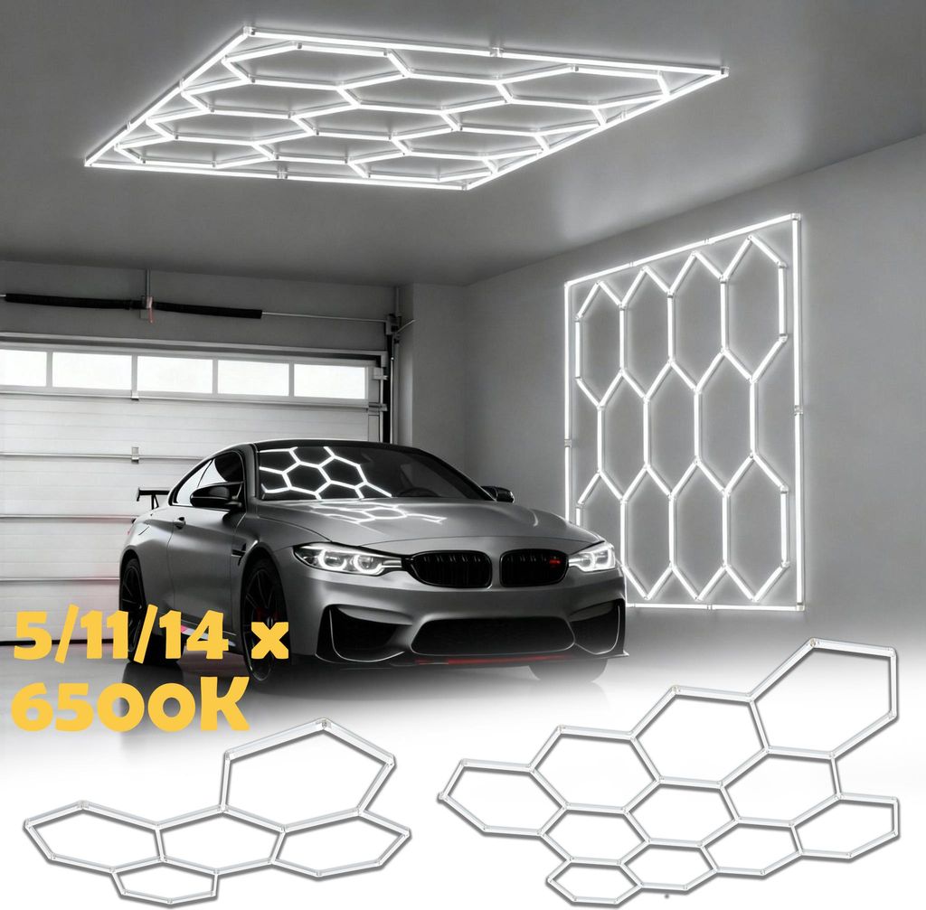 LARS360 Hexagon LED 14er – 432 W: Modular erweiterbar, PVC-stabil, flimmerfrei 6500K, CRI>85, IP44 – DIY, Garage, Ausstellung, Hobbyraum, Werks...