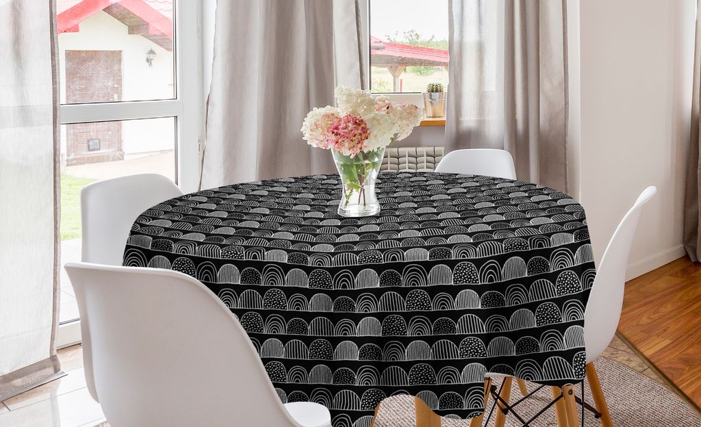 ABAKUHAUS Abstrakt Runde Tischdecke, Moderne Halbkreise Kunst, Kreis Tischdecke Abdeckung für Esszimmer Küche Dekoration, 150 cm, Charcoal Grau W...
