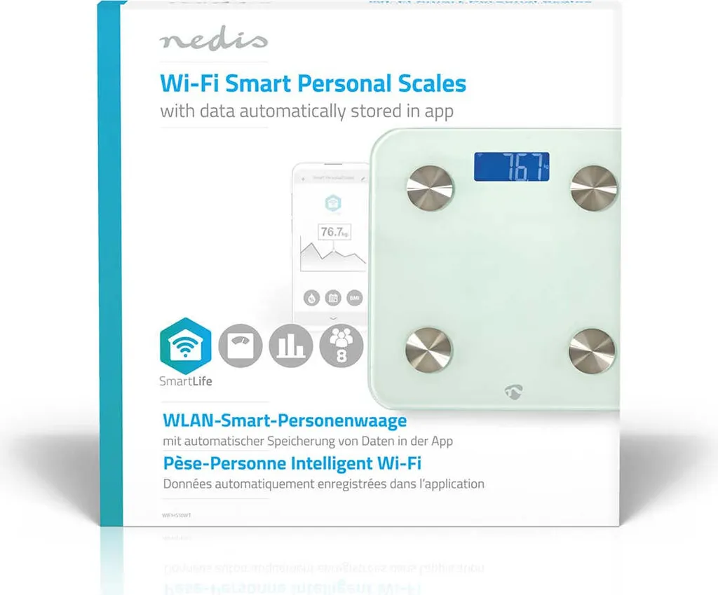 Balance Impédancemètre WLAN Nedis 8 Mémoires Verre Blanc iOS Android - 11