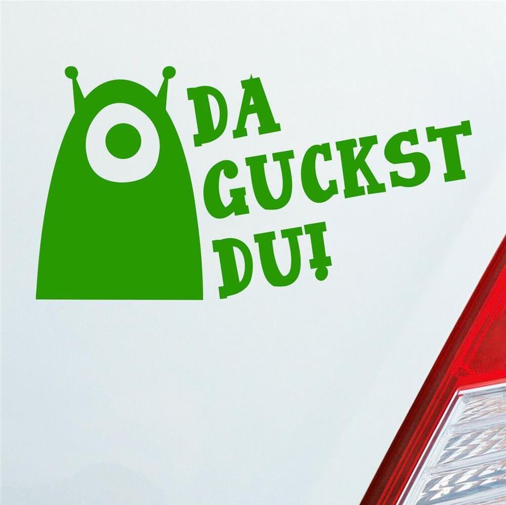 Auto Aufkleber Da guckst du! Alien Monster 15x8 cm Hellgrün Sticker Heckscheibenaufkleber