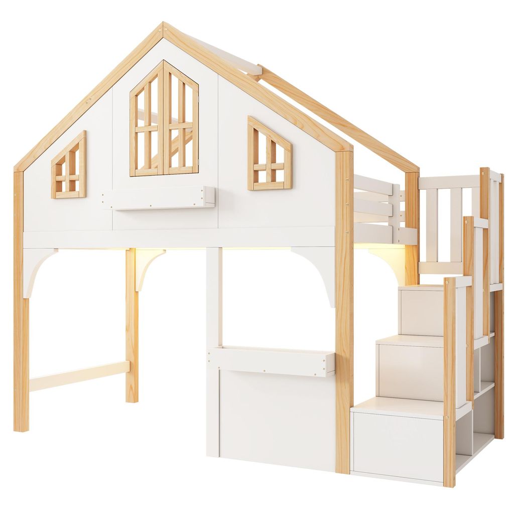 Merax Etagenbett 90x200cm mit LED und Stauraumtreppe, , Produktbild 