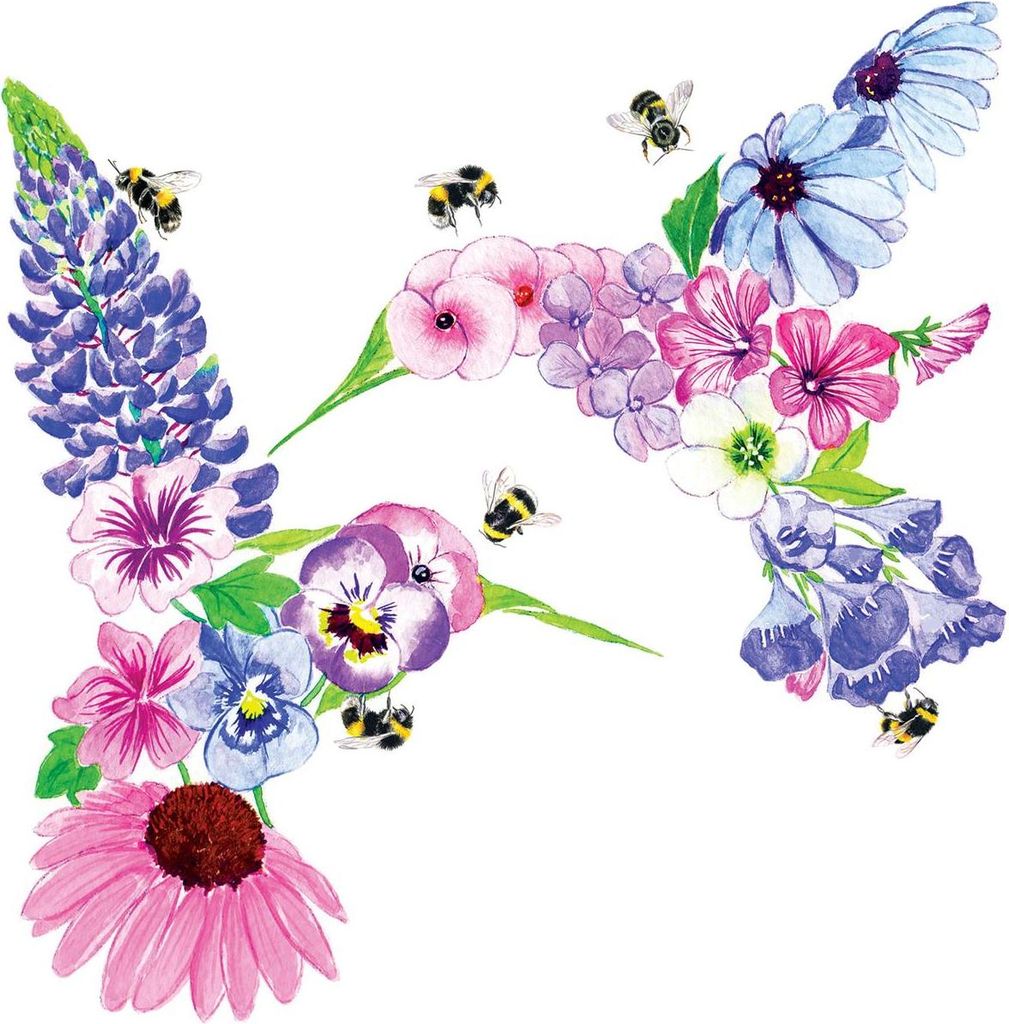20 Servietten Hummingbird Fleurettes - Kolibri aus Blumen 33x33cm