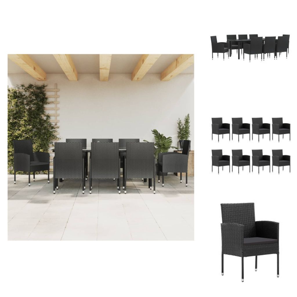 vidaXL 9-tlg. Garten-Essgruppe Schwarz Poly Rattan und Stahl - Gartenmöbel-Sets