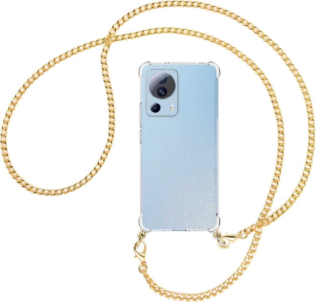 Handykette Backcover-Schutzhülle mit Band (Metall goldfarben) für Xiaomi Civi 2, Xiaomi 12 Lite NE - goldfarbene Kette