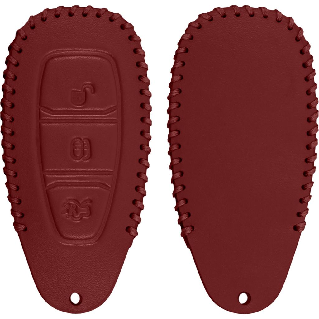 PhoneNatic Echtleder stitched Schlüssel Hülle kompatibel mit der Ford Mondeo / Fusion 3-Tasten Fernbedienung in rot Funkschlüssel 3-Key