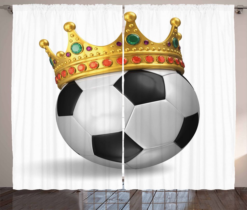 ABAKUHAUS König Rustikaler Gardine, Fußball Fußball mit Krone, Schlafzimmer Kräuselband Vorhang mit Schlaufen und Haken, 280 x 225 cm, Mehrfarbig