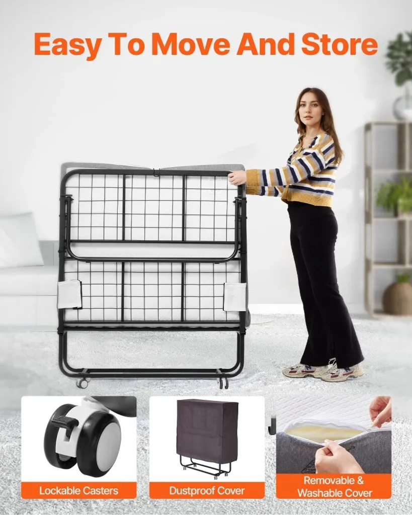 Lit d'appoint pliant pour invités - Matelas 10cm et roulettes intégrées - 5