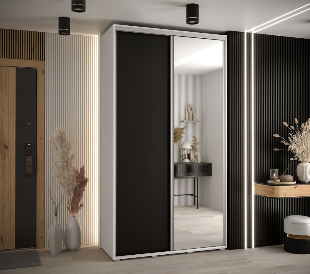 Kleiderschrank YVONA 3 – 130/45 cm, weiß/schwarz/silber
