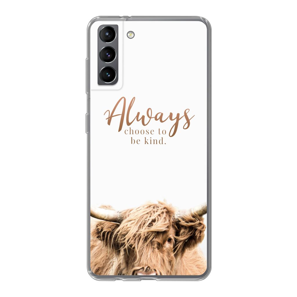 MuchoWow Handyhülle Schutzhülle Hülle für Samsung Galaxy S21 Plus Schottischer Highlander - Zitate - Weiß Silikon Softcase Handy Hülle - Ha...