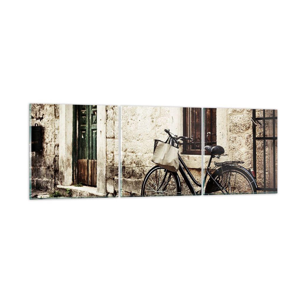 Bilder auf glas - Straße Fahrrad Stadt Ruinen - 150x50cm - Glasbilder - Wandbilder - Kunstdruck - zum Aufhängen bereit - Wanddekoration aus Glas ...