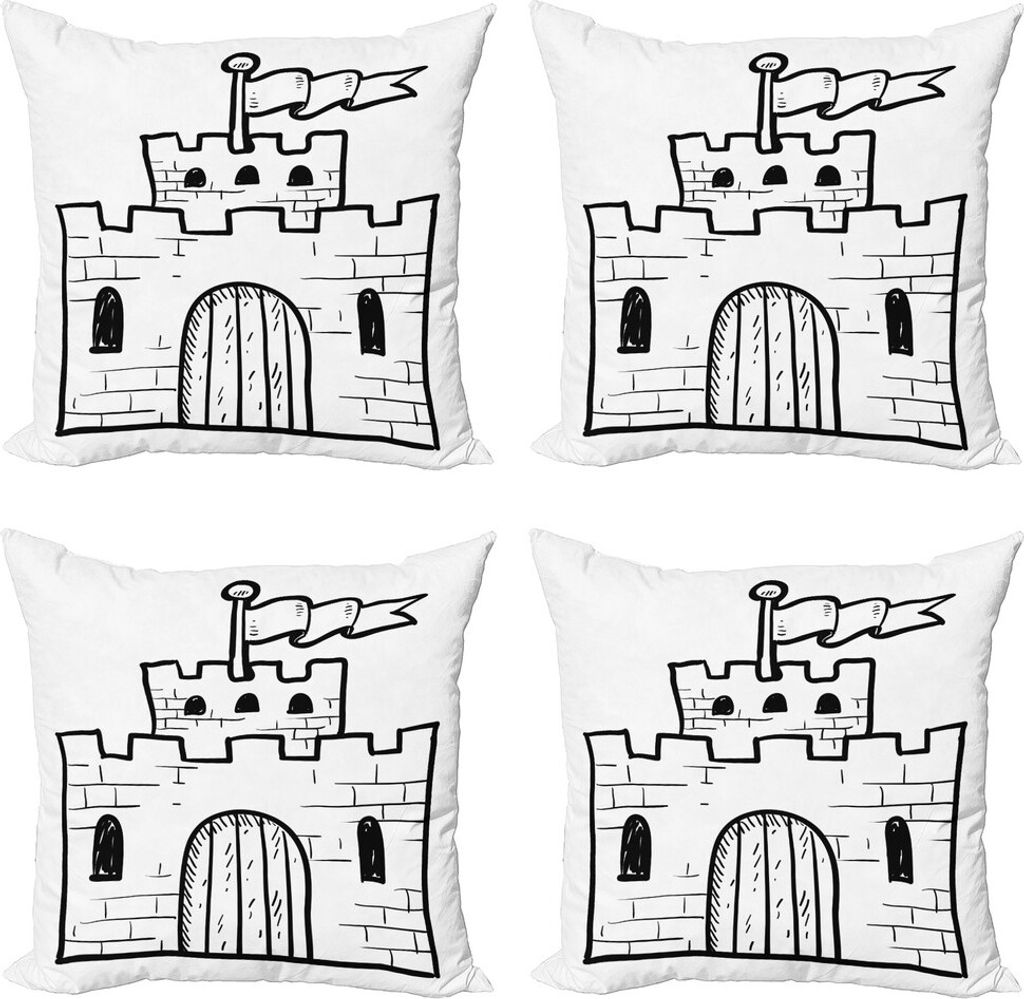 ABAKUHAUS Schloss Kissenbezug Set (4 Stück), Monochrome Festungs-Gatter, Moderner Doppelseitiger Digitaldruck, 45 cm x 45 cm, Charcoal Grau und Weiß