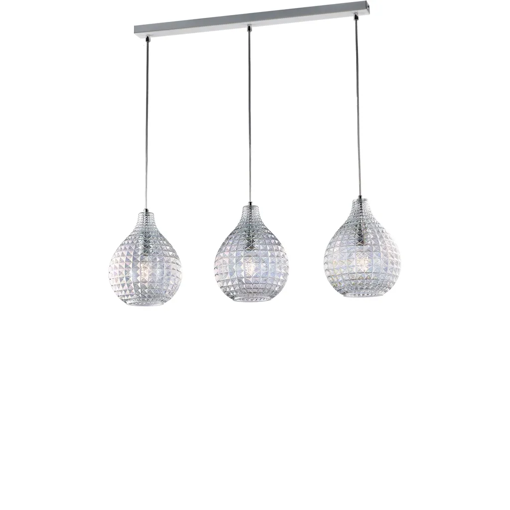 Rail Diamante blanc chromé 3 lumières en verre soufflé cristal moderne