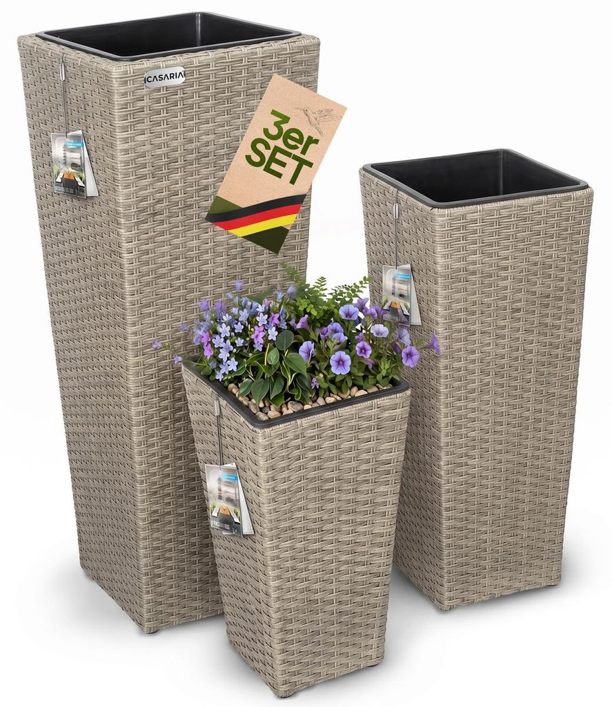 CASARIA® Blumentopf 3er Set Polyrattangeflecht Übertopf Produktbild 