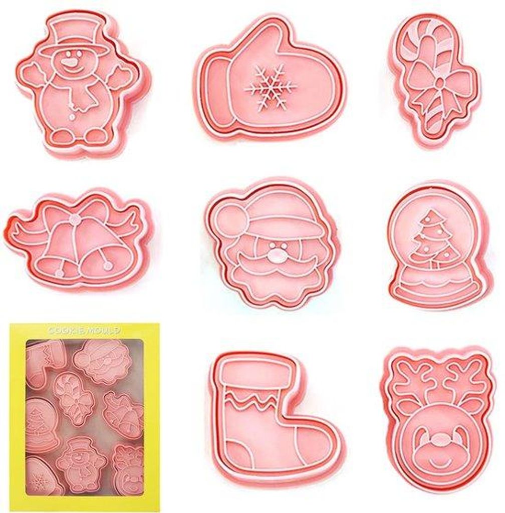 Kerstkoekjesstempel aus Plastik, 8er Set, Weihnachtsformen, Bäckformen, Bäckstempel