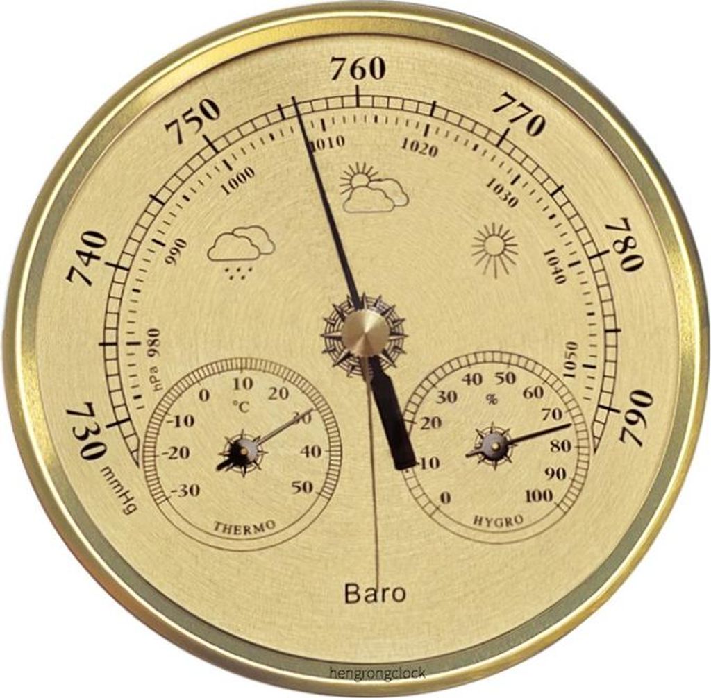 INF Analoges Barometer mit Thermometer Hygrometer 3-in-1 Wetterstation Gold