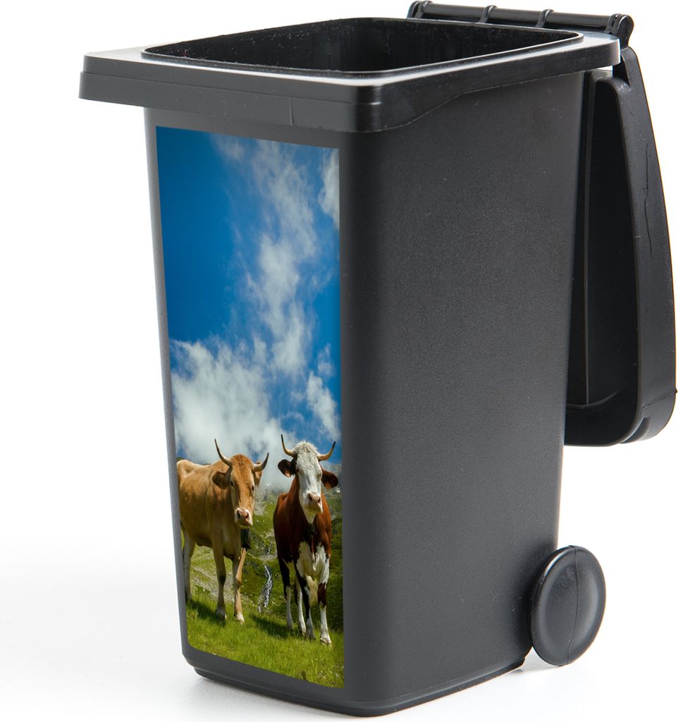 MuchoWow Mülltonnenaufkleber Alpen - Kühe - Gras 44x98 cm - Containeraufkleber - Aufkleber - Mülltonnen-Aufkleber