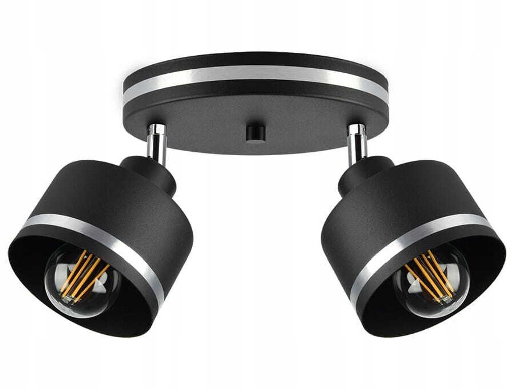 Luxolar LED Deckenleuchte 2-flammig E27 60W - Schwenkbar Deckenlampe mit Metalchirmen Schwarz-chrom - Moderne Wohnzimmer Hängelampe