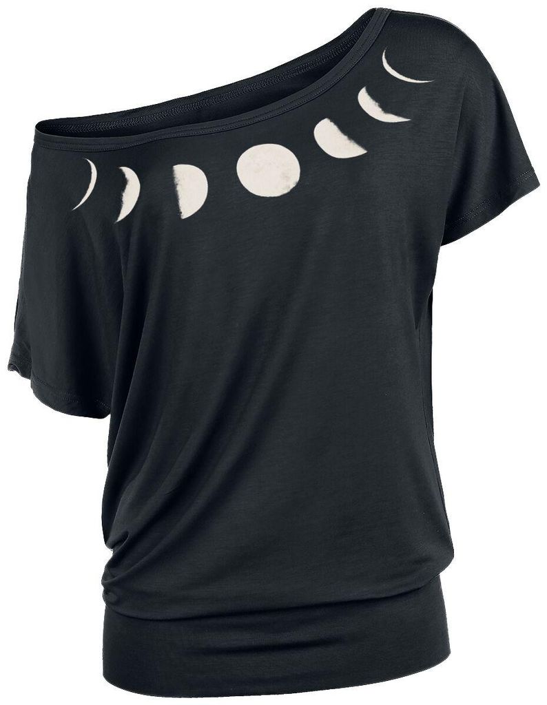 Gothicana by EMP Damen schwarzes lockeres T-Shirt mit Mond-Print 3XL
