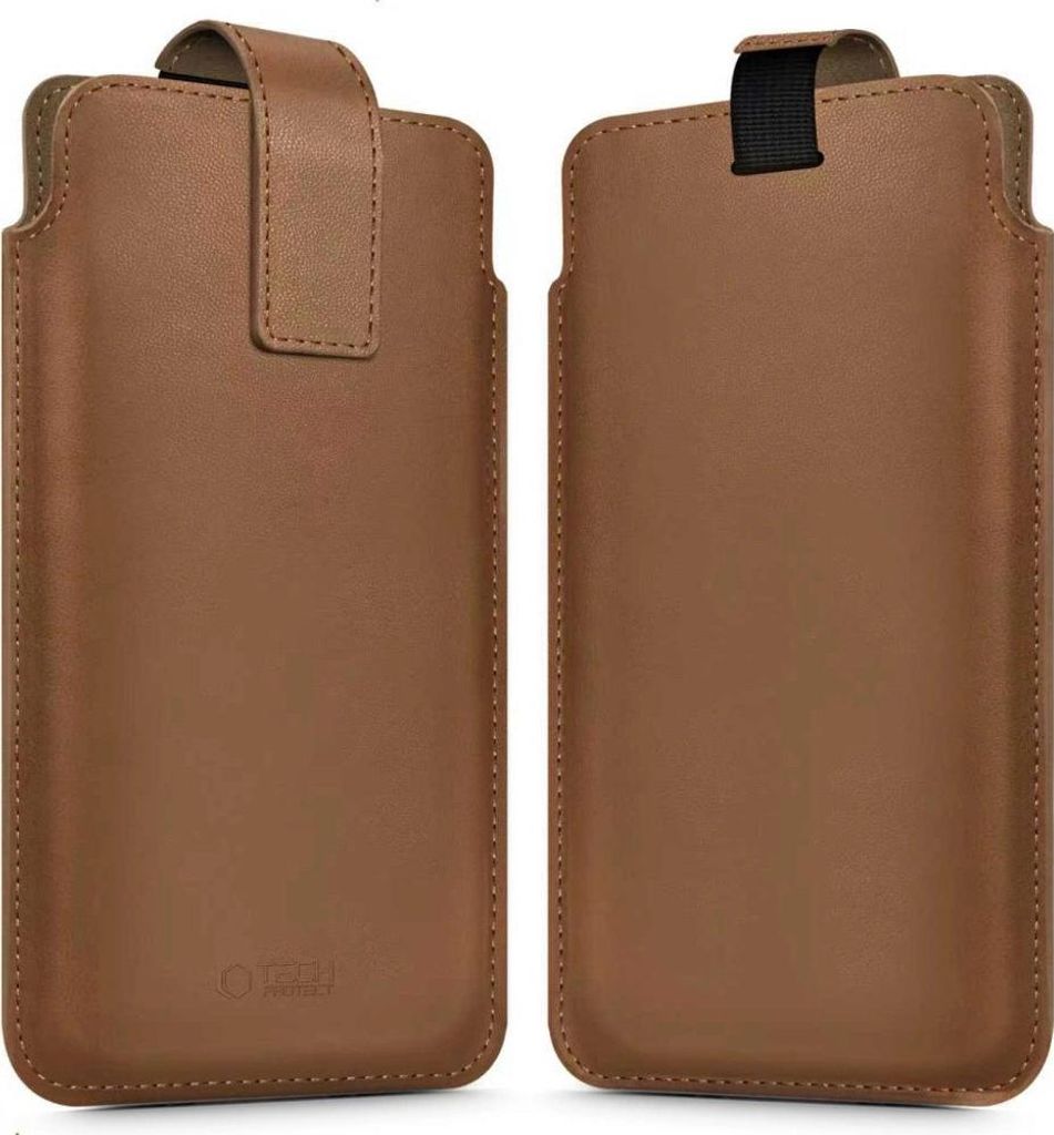 Two identical brown leather phone cases shown side-by-side against a white background.
