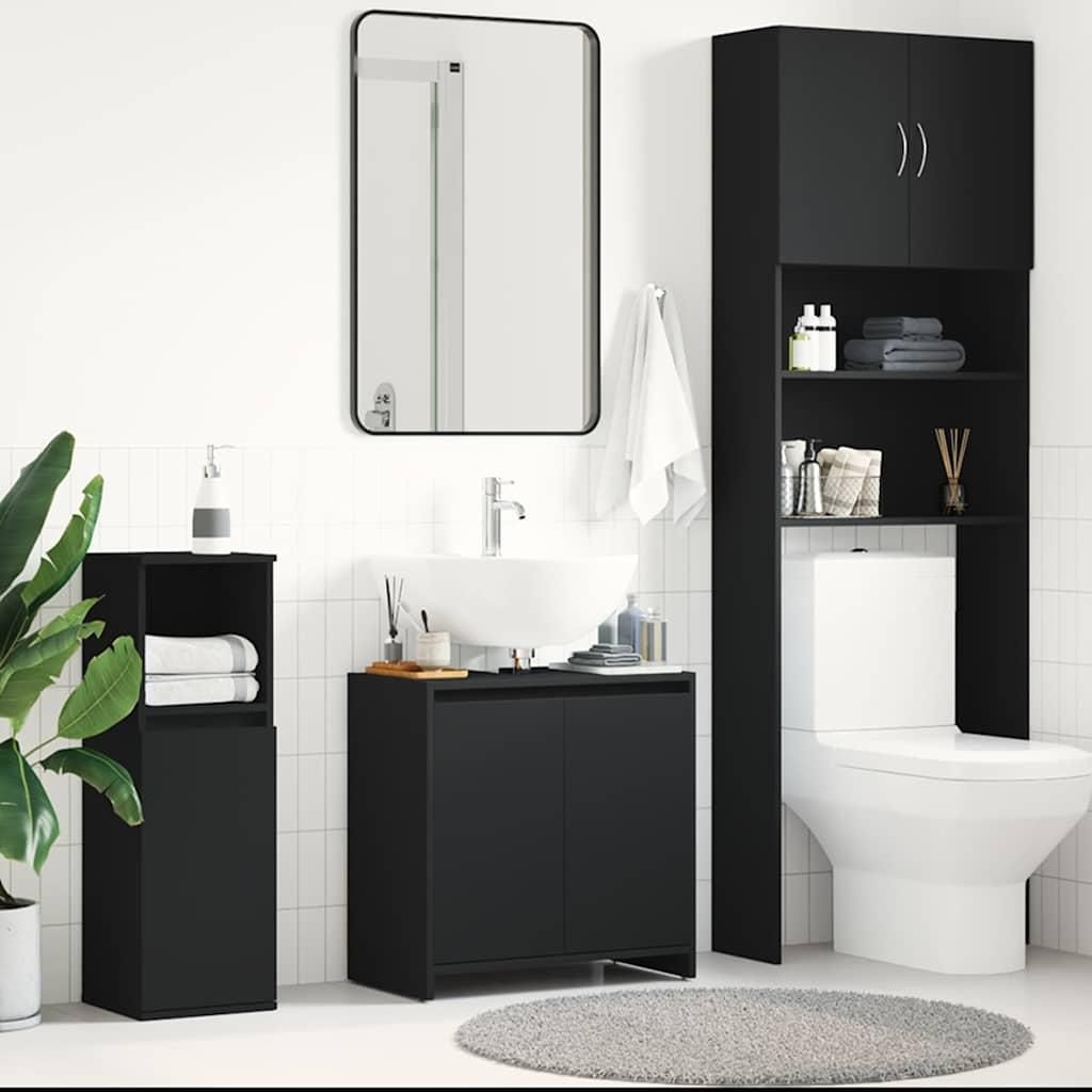 vidaXL Badezimmerschrank Schwarz 60x33x61 cm Holzwerkstoff