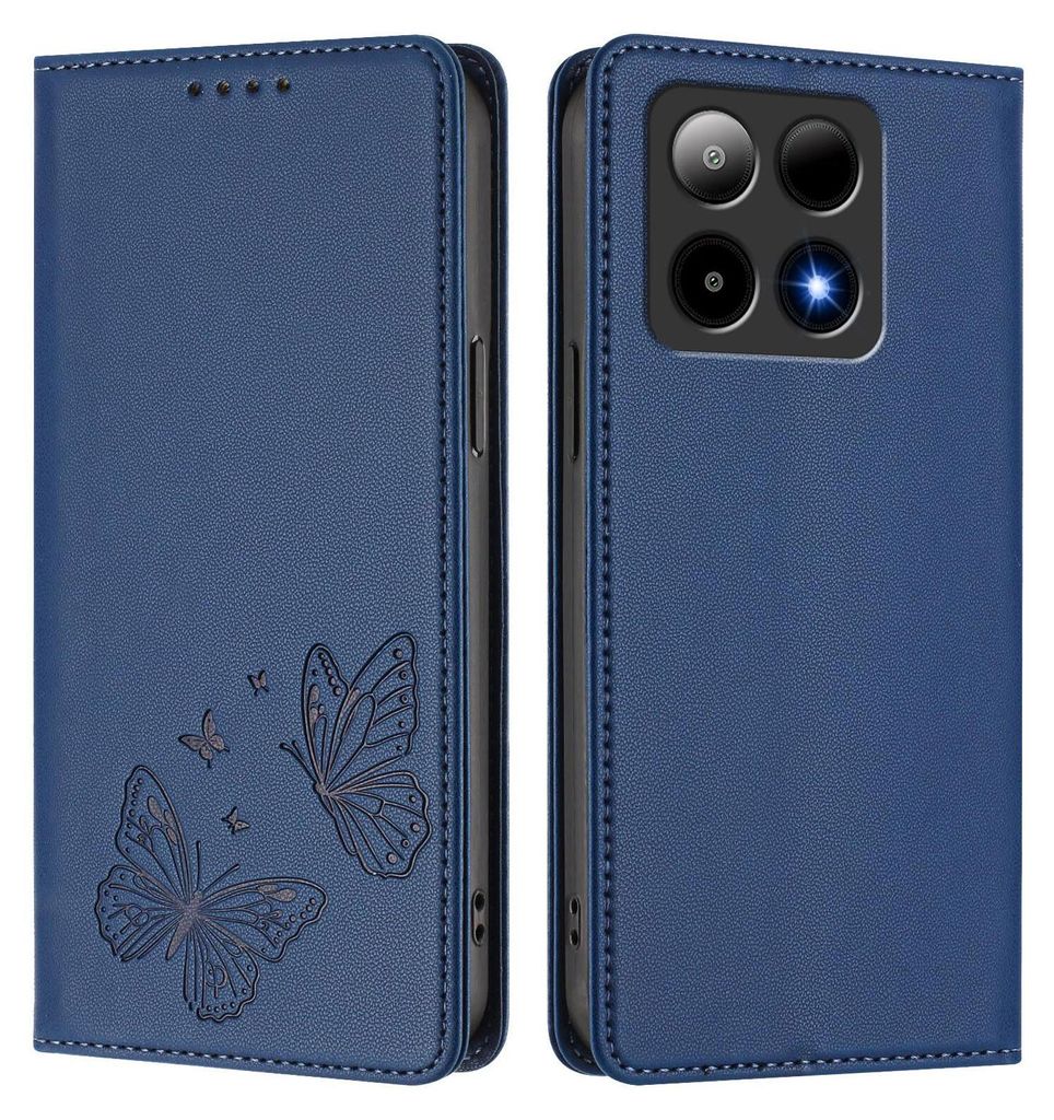 Lederhülle für Boost Summit 5, Schmetterling Prägung Leder Brieftasche Schutzhülle mit Ständer Dunkelblau