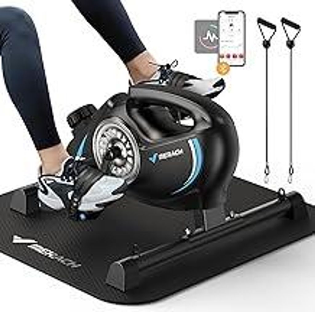 MERACH Pedaltrainer,Beintrainer für Zuhause,Mini Heimtrainer Senioren mit 2 Widerstandsbändern und Rutschfester Matte,Hometrainer Fitnessgerät f...