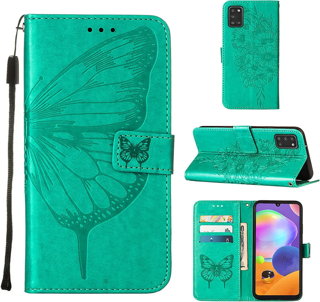 Offerta Custodia Samsung A21S Verde Farfalla: Pelle + Stand + Wallet