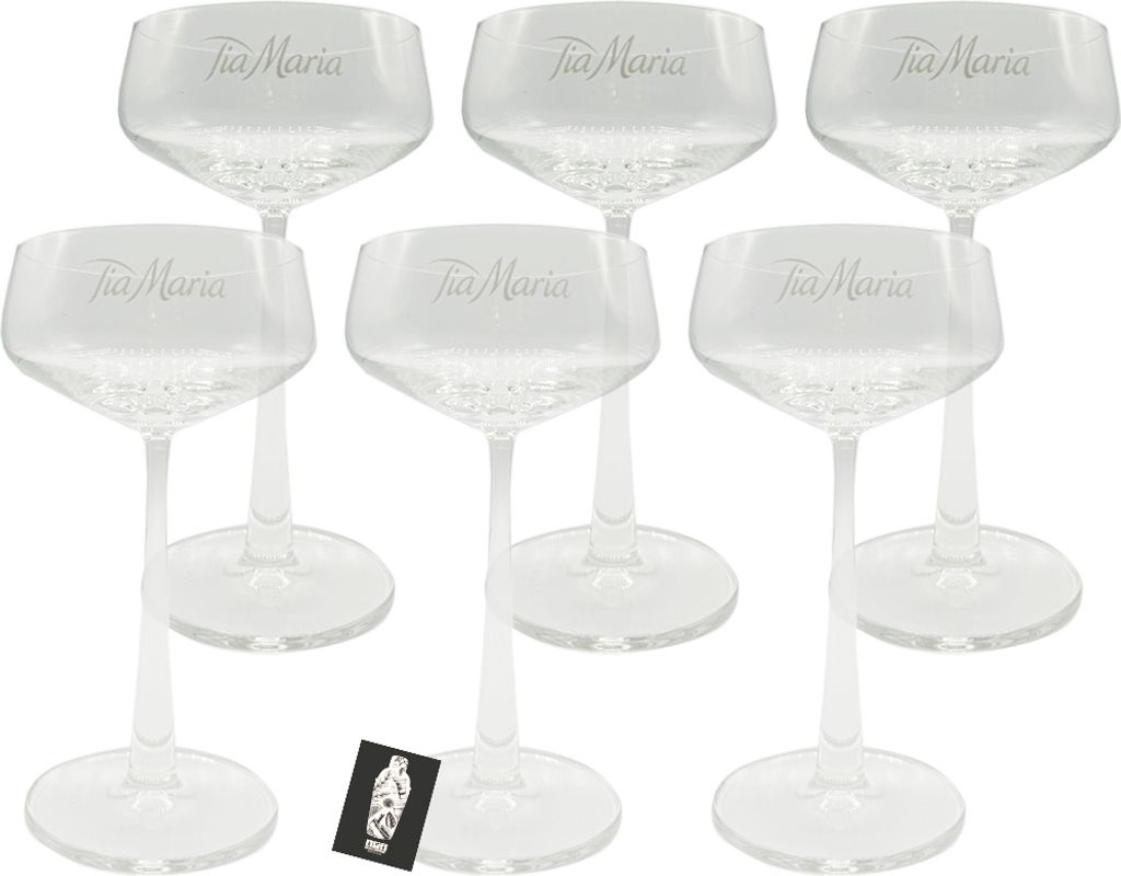 Tia Maria 6 x Champangerglas Cocktailglas 6er-Set Glas mit Aufschrift nicht geeicht