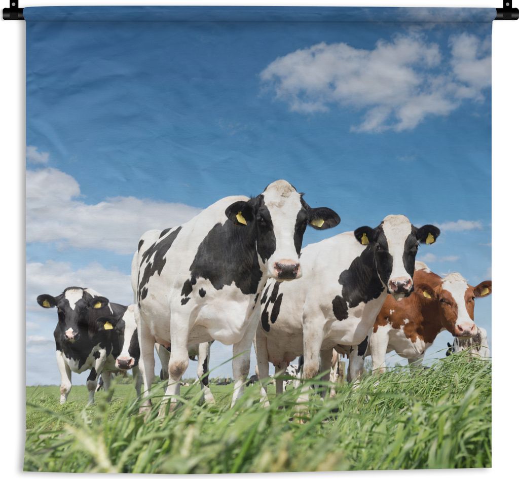 MuchoWow Wandteppich Wandbehang Kühe - Landleben - Weide - Natur - Tiere 120x120 cm Tapisserie Dekoration Wandtuch - Modern - Baumwollgewebe