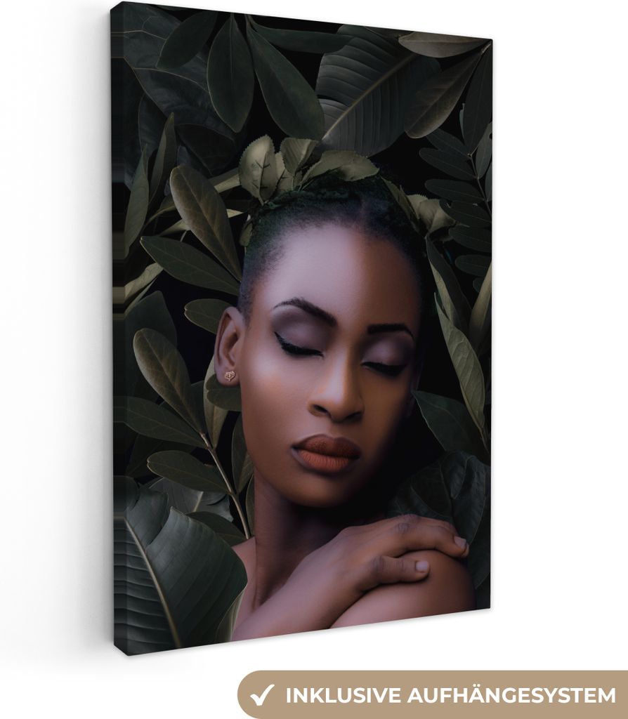 OneMillionCanvasses - Leinwandbilder - 90x140 cm, Frau - Laub - Schatten, Wandbilder Kunstdruck Wanddekoration - Wandschmucke - Schlafzimmer