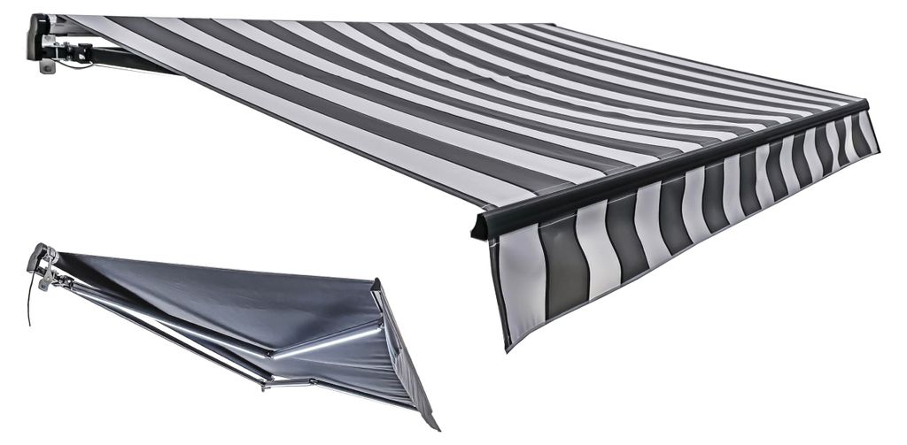Gelenkarmmarkise PHILA 495x300cm Elektrisch mit LED Beleuchtung Grau-Weiß Polyester | Balkonmarkise Gelenkmarkise für Terrasse/Balkon Sonnenschutz