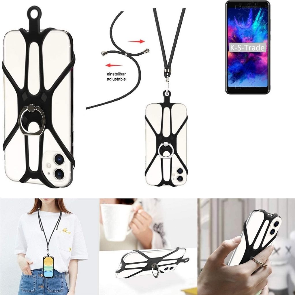 K-S-Trade 3in1 Handykette Handyband Handykordel Halsband Smartphone-Ring Handy-Ring kompatibel mit Panasonic P110 Fingerhalterung Handyring