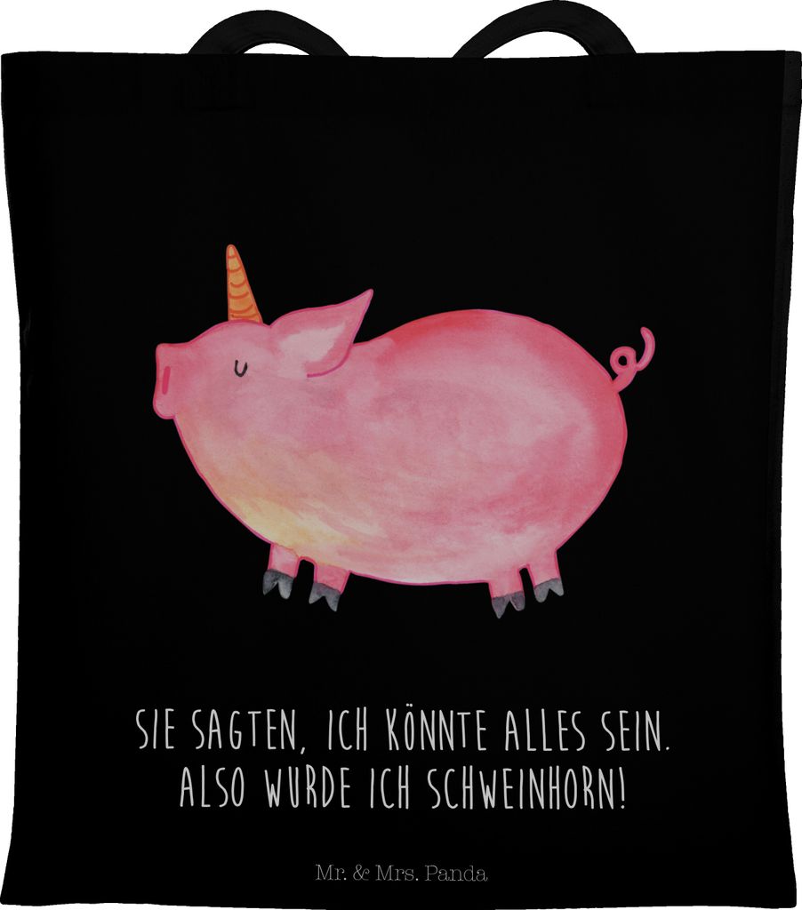 Mr. & Mrs. Panda Tote Bag Einhorn Schwein - Schwarz - Geschenk, Beutel, Englisch, Jutebeutel, Unicorn, Shopping Tasche, Funny, Laptoptasche, Englis...