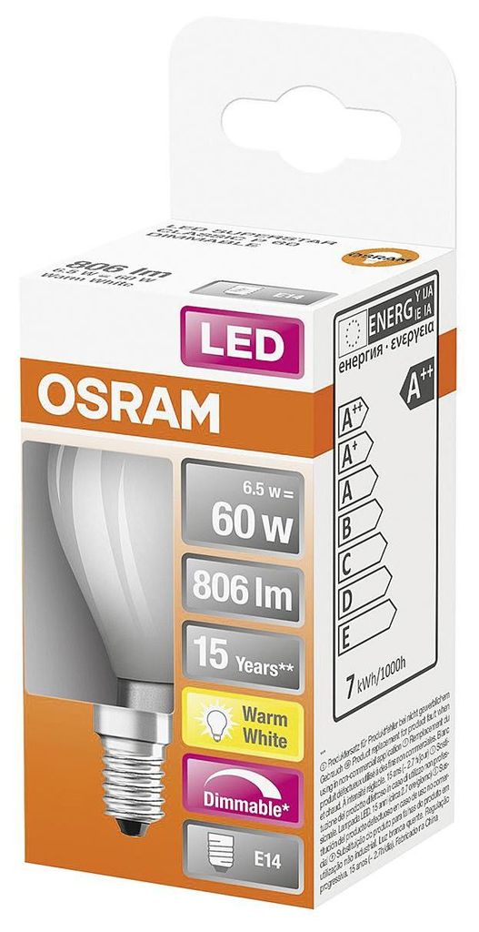 OSRAM Ściemnialna żarówka LED z trzonkiem E14, ciepła biel Zdjęcie produktu 
