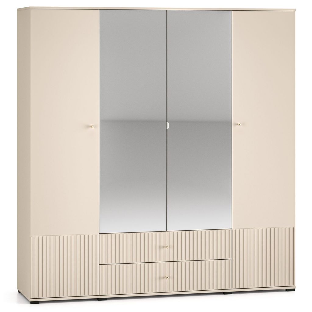 KONSIMO DROMA Drehtürenschrank mit Spiegel, hergestellt in der EU, mit Schubladen, Loft und Elegant, Goldgriffe, mit Spiegel