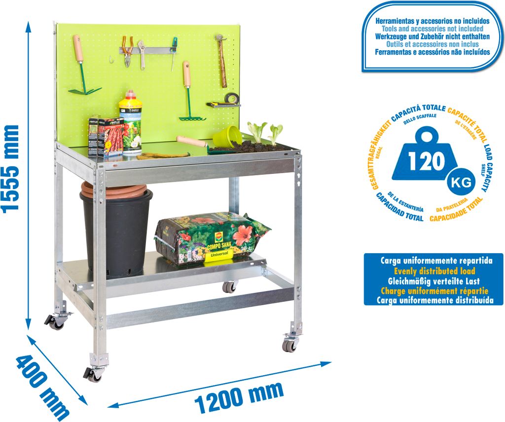 SIMONGARDEN BT2 MOB Werkbank. 1200X400 GRÜN/VERZINKT