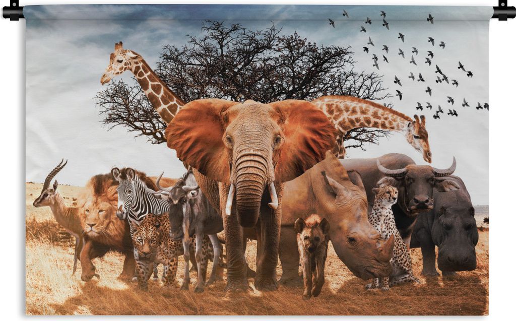 MuchoWow Wandteppich Wandbehang Tiere - Giraffe - Elefant 150x100 cm Tapisserie Dekoration Wandtuch - Waschbar - Tapisserien - Wand-Decke