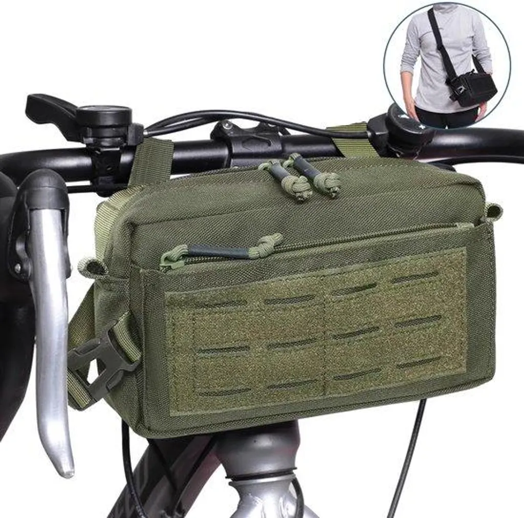Sacoche de guidon tactique verte de vélo avec sangle de transport amovible