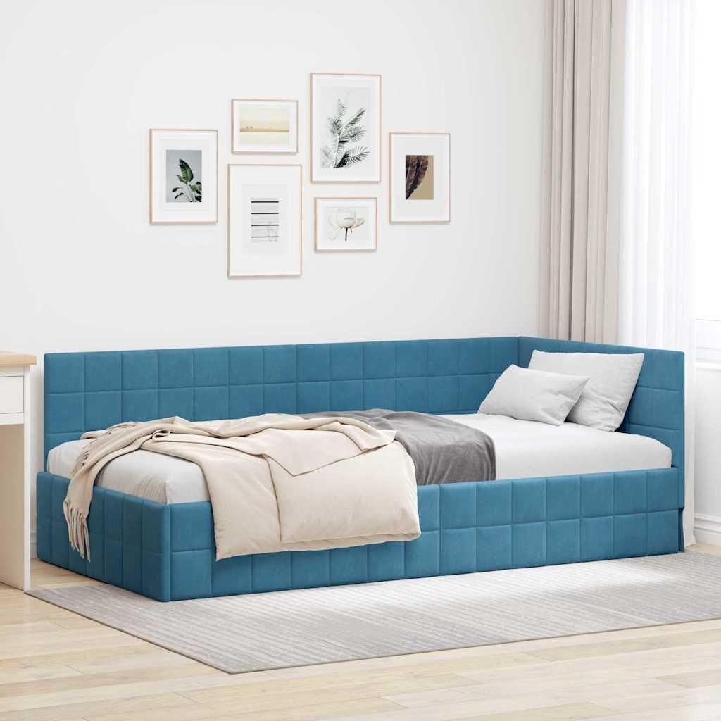 Maison Exclusive - Eckbettgestell mit Kopfteil Blau 90 cm x 200 cm Samt