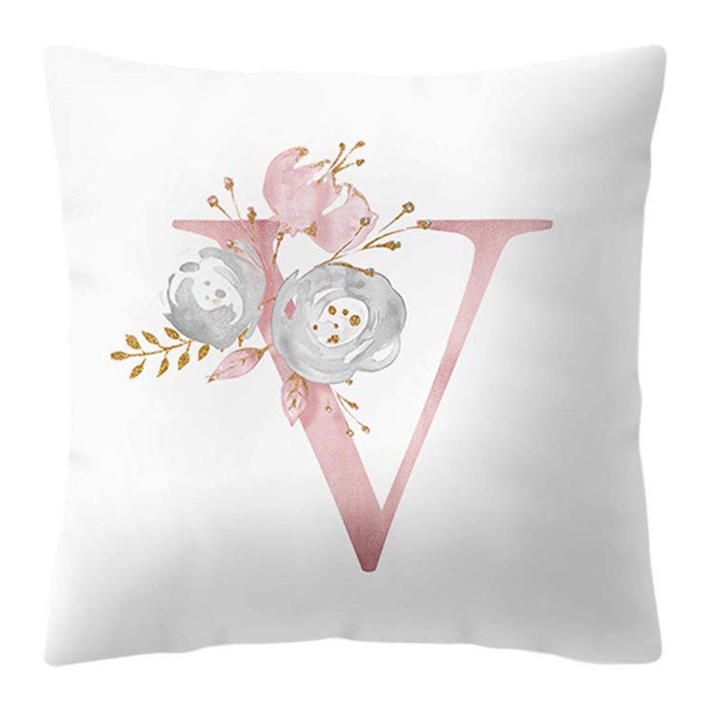 Microfiber Peach Cushion Cover, Letter V, 44cmx44cm