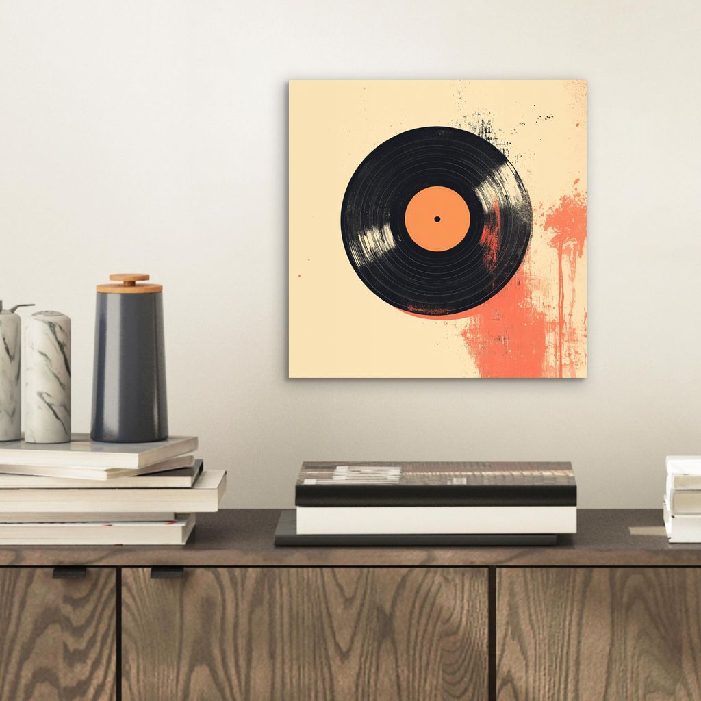 MuchoWow Wanddekoration Metall Metallbild Wandkunst 20x20 cm Vinylplatte - Schwarz - Farbspritzer - Retro MuchoWow Aluminium Gemälde - Alu Dibond ...